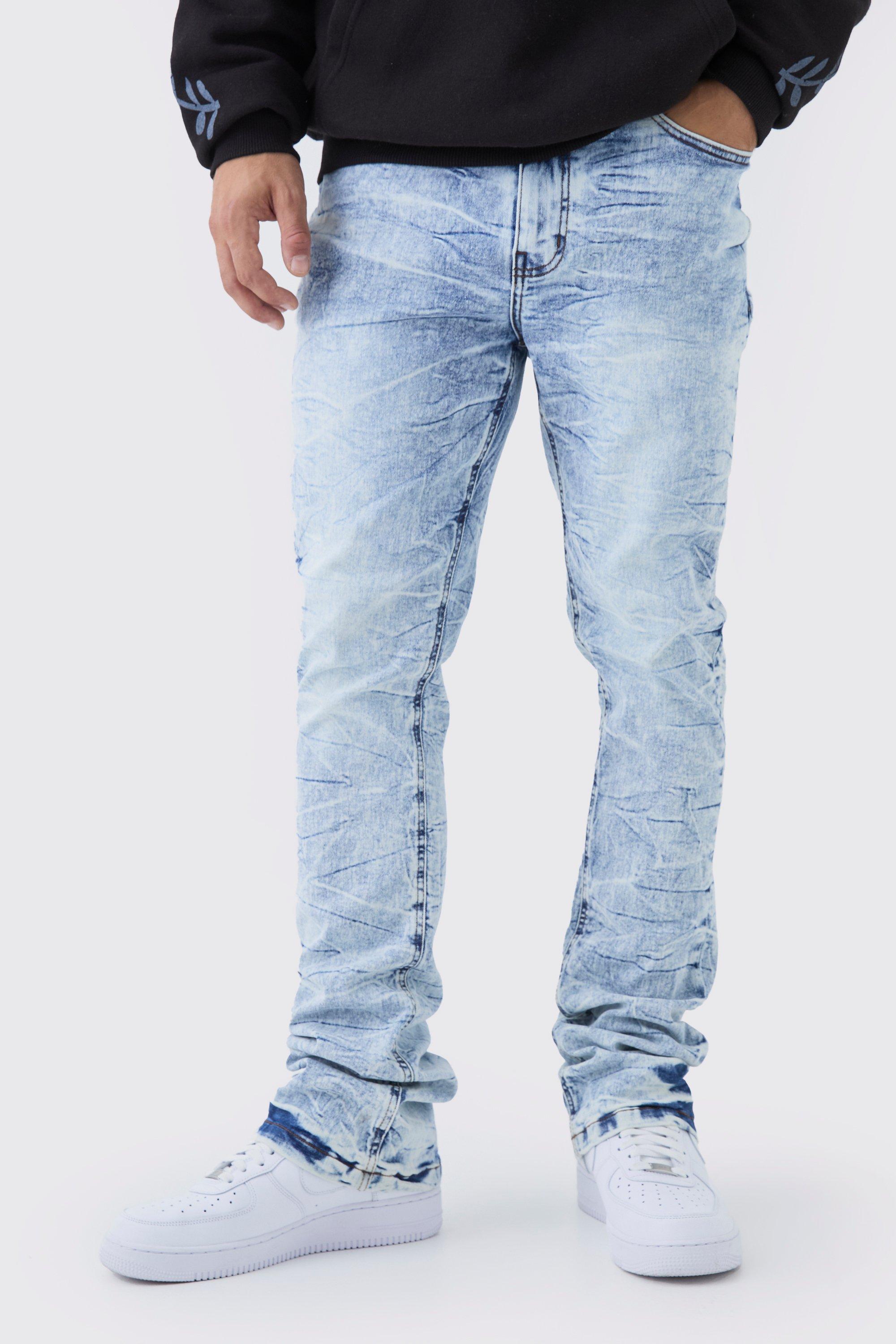 Mens Blue Slim Rigid Flare Zip Detail Jeans, Blue